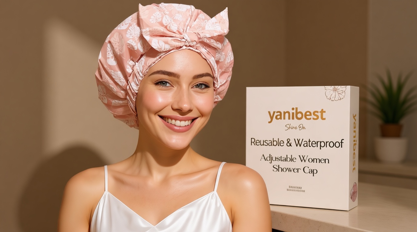 Yanibest Shower Cap for Women Reusable Waterproof, Adjustable Non-Slip Shower Hair Cap, Washable Bath Hat for Long Hair