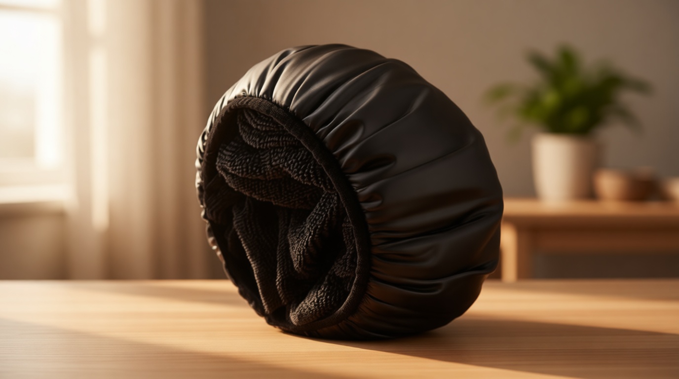 Aquior Shower Cap, Terry Lined Shower Cap for Women Reusable, Triple Layer Waterproof Bath Cap, Extra Large for Women Long Hair(Black) ClimatePartner certified