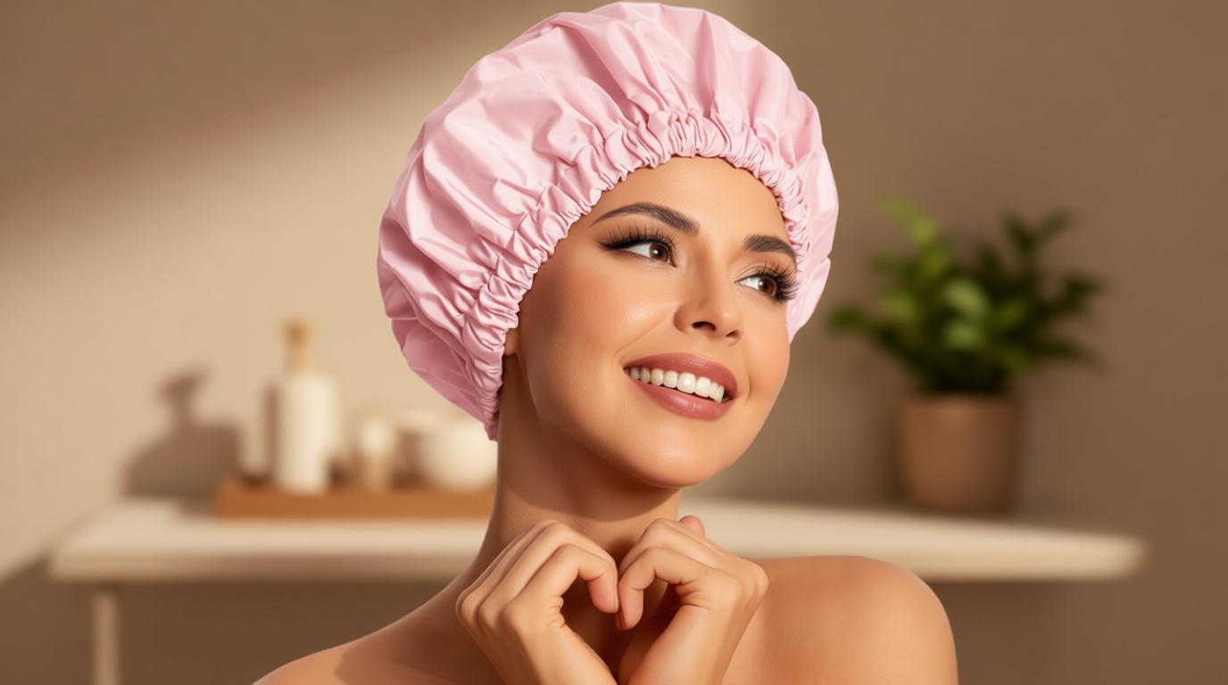 Reusable Shower Cap for Women, Large Waterproof Shower Bonnet Washable Elastic Band Bath Hair Hat for Long Hair, Braids(Pink) OEKO-TEX STANDARD 100