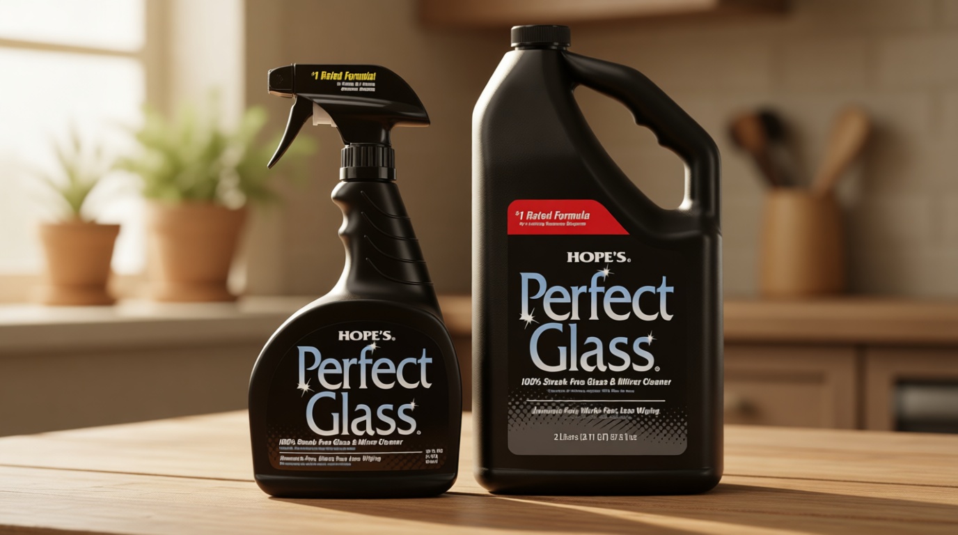 HOPE'S Perfect Glass Cleaner, Streak-Free, Ammonia-Free Window, Mirror, Screen, and Shower Door Cleaner, Indoor and Outdoor Glass Surfaces, 32 Fl Oz Spray Bottle and 67.6 Fl Oz Refill, Pack of 1