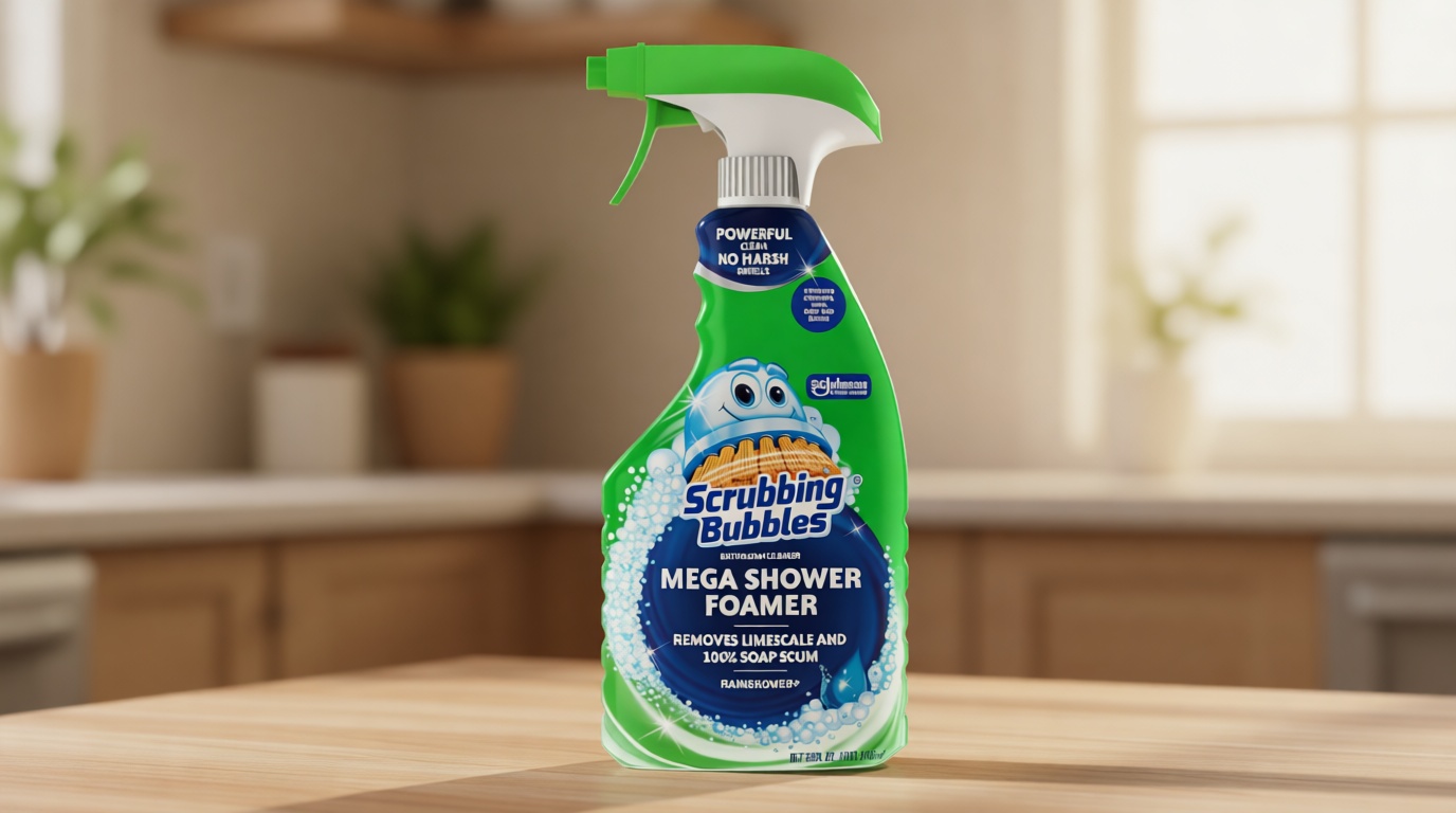 Scrubbing Bubbles Mega Bathroom and Shower Cleaner Spray, Foaming Action Removes Limescale and Soap Scum, Rainshower Scent, 32oz