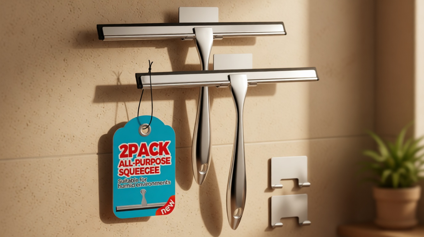 ALFLOD 2PACK Shower Squeegee for Glass Doors, Squeegee for Shower Glass，All-Purpose Tile Walls, Bathroom, Window, Glass and Car Windshield, Mirrors and Kitchen-Stainless Steel, 10 Inches, Silver