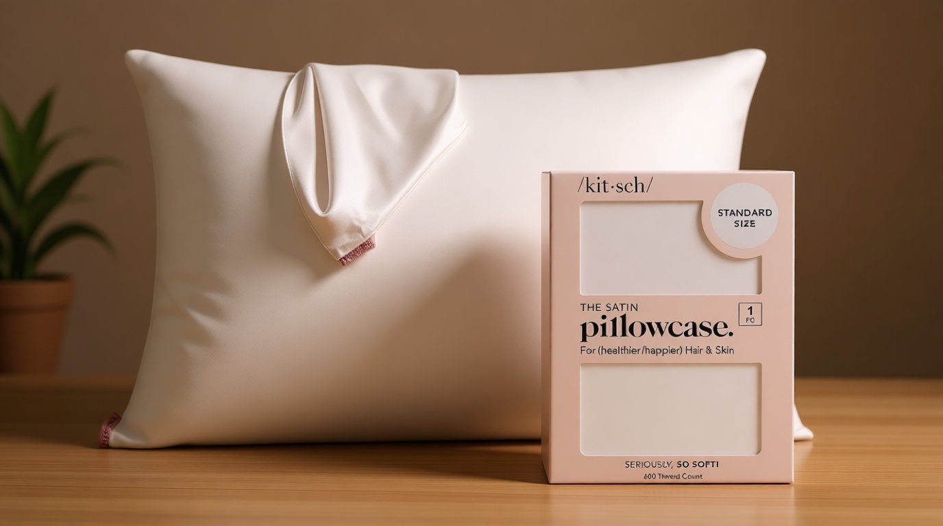 Kitsch Satin Pillowcase with Zipper for Hair & Skin - Softer Than Silk Pillow Cases, Smooth Cooling Satin Pillow Case, Wrinkle-Free, Machine Washable - Pillow Cases Standard Size (19x26) - Ivory OEKO-TEX STANDARD 100