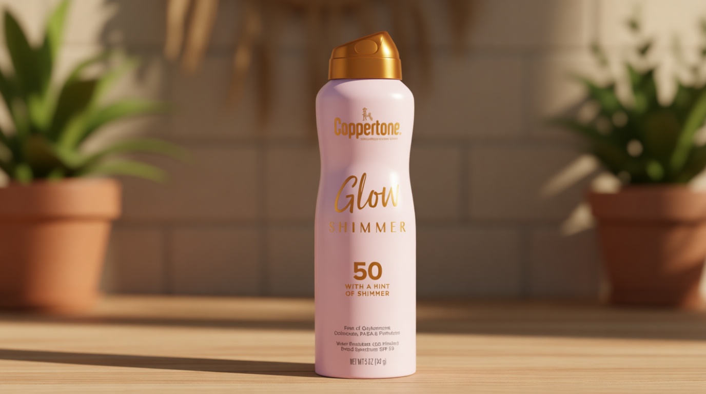 Coppertone Glow with Shimmer Sunscreen Spray SPF 50, Water Resistant Spray Sunscreen, Broad Spectrum SPF 50 Sunscreen Spray, 5 Oz Spray
