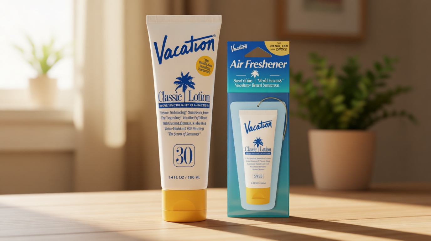Vacation Classic Sunscreen Lotion SPF 30 & Air Freshener Bundle, Water-Resistant, Lightweight, Transparent on All Skin Tones, Dermatologist-Tested, Vegan, Travel Size, 3.4 Fl. Oz.