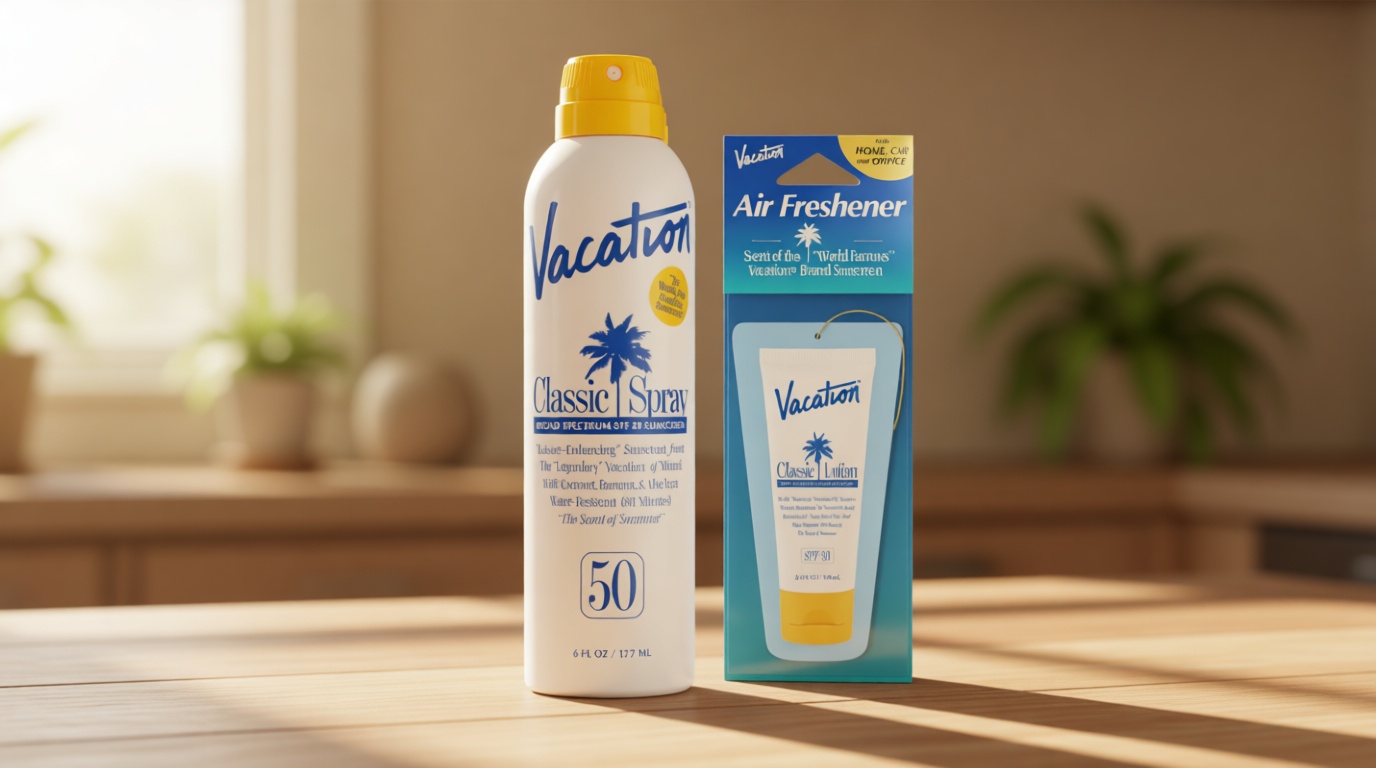 Vacation Classic Sunscreen Spray SPF 50 & Air Freshener Bundle, Water-Resistant, Lightweight, Transparent on All Skin Tones, Dermatologist-Tested, Vegan, 6 Fl. Oz.