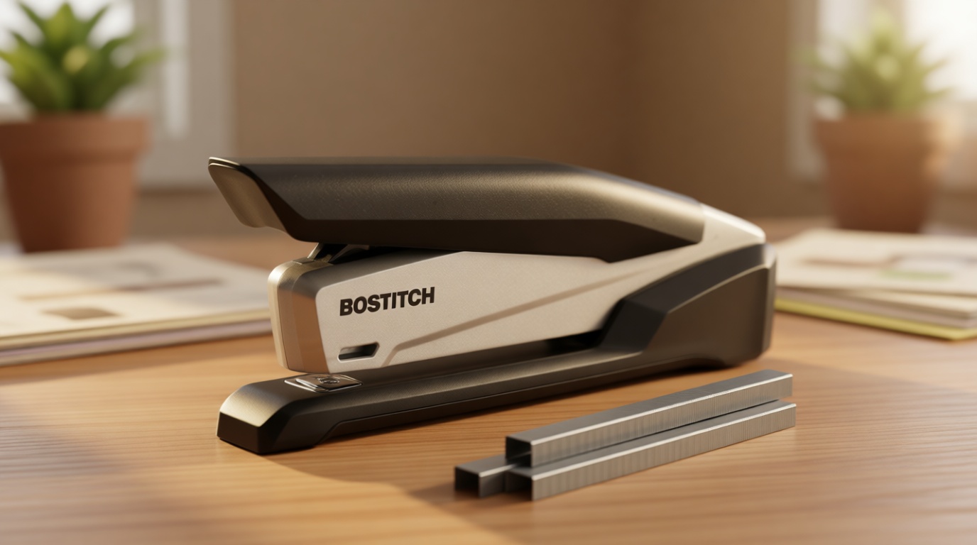 Bostitch Office Executive 3 in 1 Stapler, Includes 210 Staples and Integrated Staple Remover, One Finger Stapling, No Effort, 20 Sheet Capacity, Spring Powered Stapler, Black/Gray (INP20)