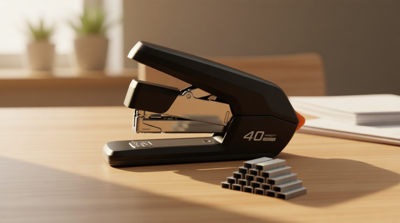Leven Effortless Desktop Stapler, 40 Sheet Capacity, One Finger Touch Stapling, Easy to Load Ergonomic Heavy Duty Stapler, Includes 1500 Staples and Staple Remover