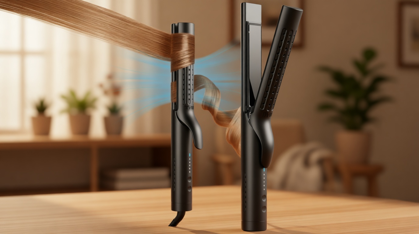 TYMO Airflow 2.0 Curling Iron Flat Iron - Hair Straightener and Curler 2 in 1, 1.25 Inch Curling Wand for Long Short Hair, Dual Voltage for Travel, 54 Million Ionic, Anti-Tangle, 5 Temps, Black