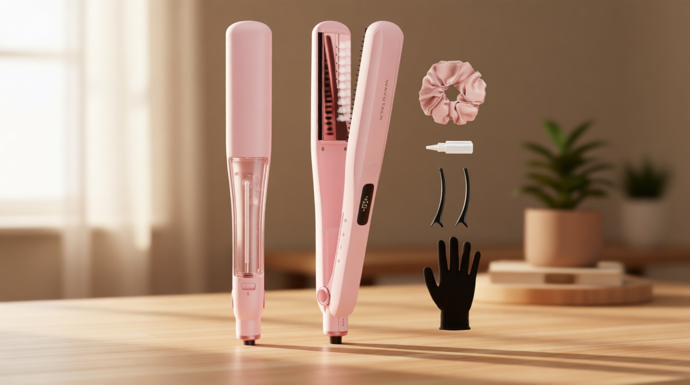 Wavytalk Steam Hair Straightener, Steam Sesh, Steam Reduces Damage, Nourishes Hair & Expedites Straightening, 1.38'' Nano Titanium Flat Iron with Detachable Comb for Silk Press Smoothing, Sakura Pink