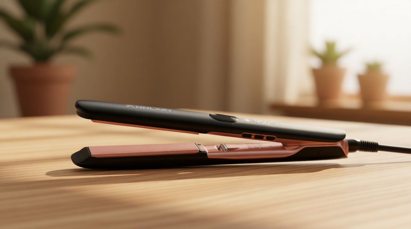 Annlary Hair Straightener 1 Inch Flat Iron and Curler 2 in 1 Titanium Ceramic Ionic Dual Voltage Straightener with Heat-Resistant Silicone, for Less Frizz, Shinier & Smoother ClimatePartner certified