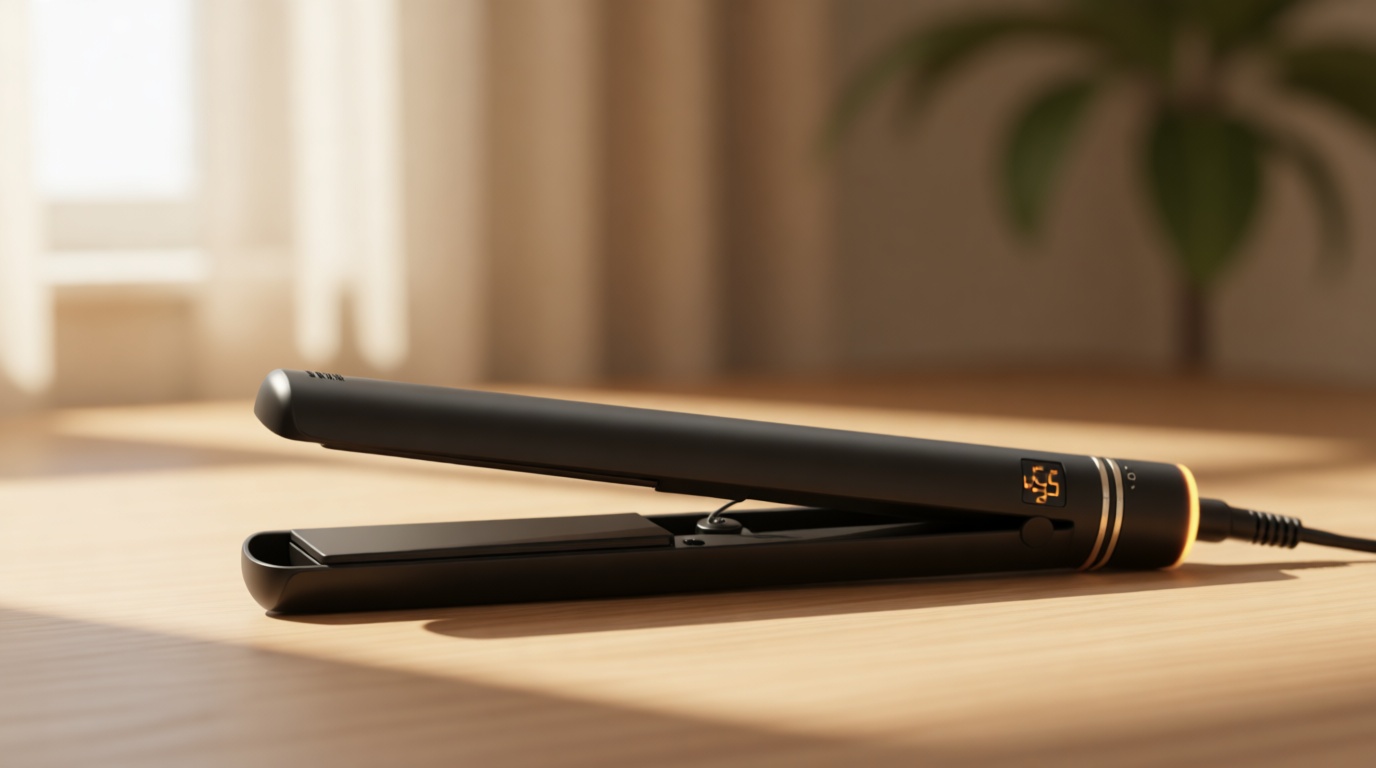 HOT TOOLS Black Gold Ionic 1 1/4 Inch Flat Iron, Use as Straightener for Sleek Straight Hair or Use Rounded Edges for Shiny Curls and Waves, Stylist-Preferred