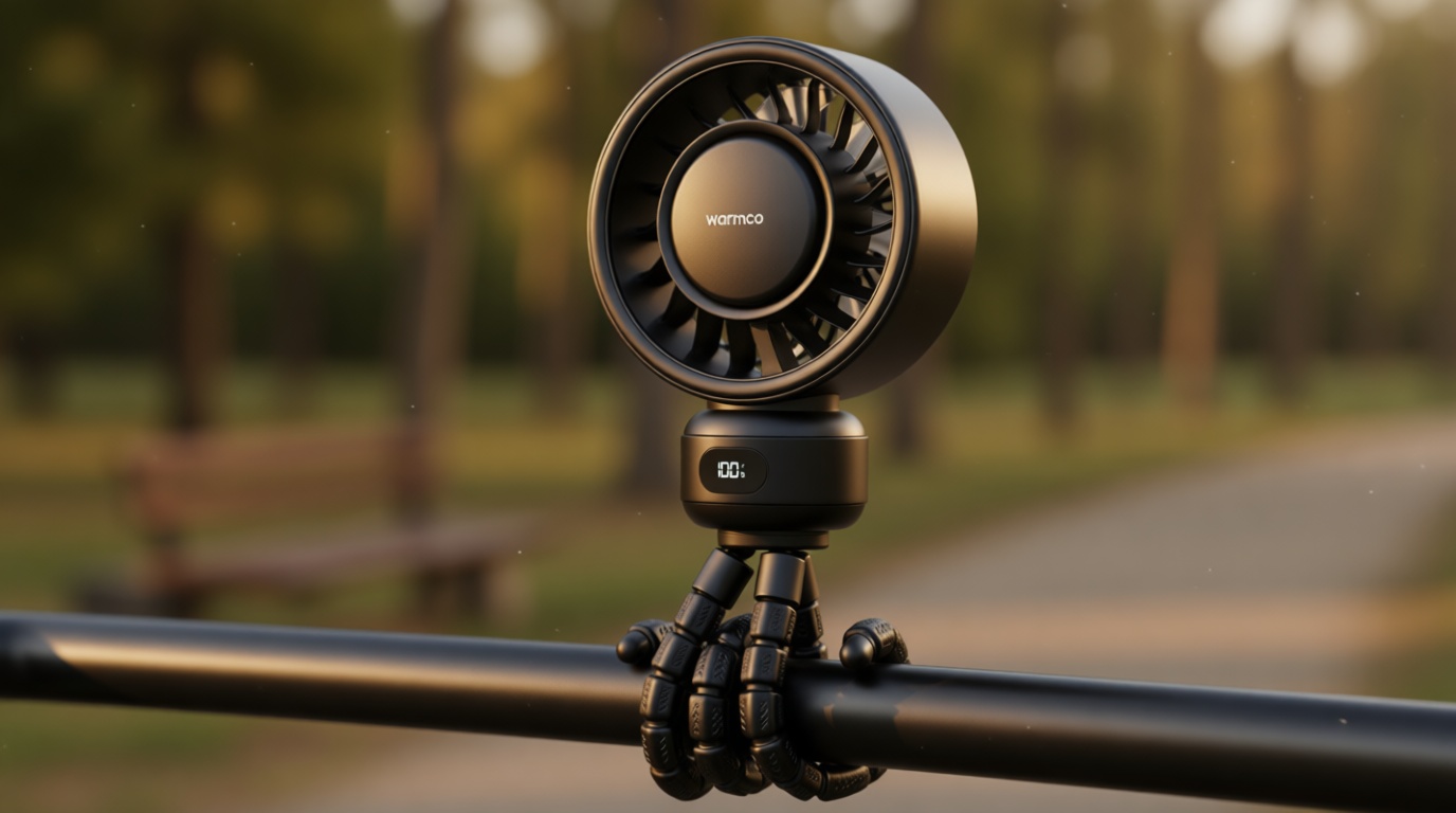 Warmco Portable Stroller Fan, 4000mAh Rechargeable Clip On Fan with Flexible Tripod (Up to 15H), 4 Speeds, LED Display, Detachable Grille, Quiet Operation, for Car Seat, Crib & Treadmill Global Recycled Standard