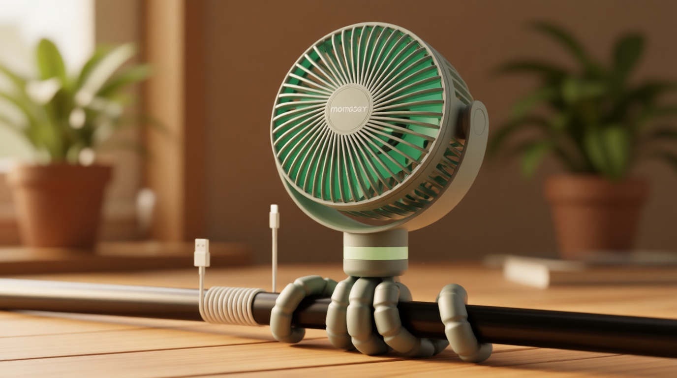 Momcozy 8000mAh Portable Stroller Fan, 27H Ultra-long Battery Life Detachable 4 Speed 360°Rotate LED Night Light with 2 Modes, USB Rechargeable Handheld Cooling Fan for Travel/Car Seat/Bedroom