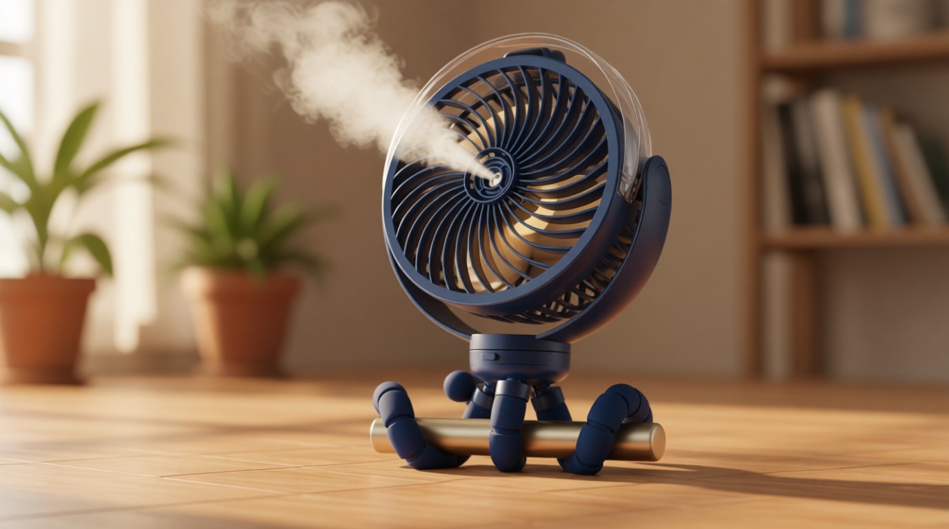 Misting Stroller Fan, 6000mAh Battery Operated Portable Fan with Light & 360° Pivoting, Personal Cooling Fans with Flexible Tripod for Baby, Office, Travel,Treadmill,Outdoors (Dark Blue)