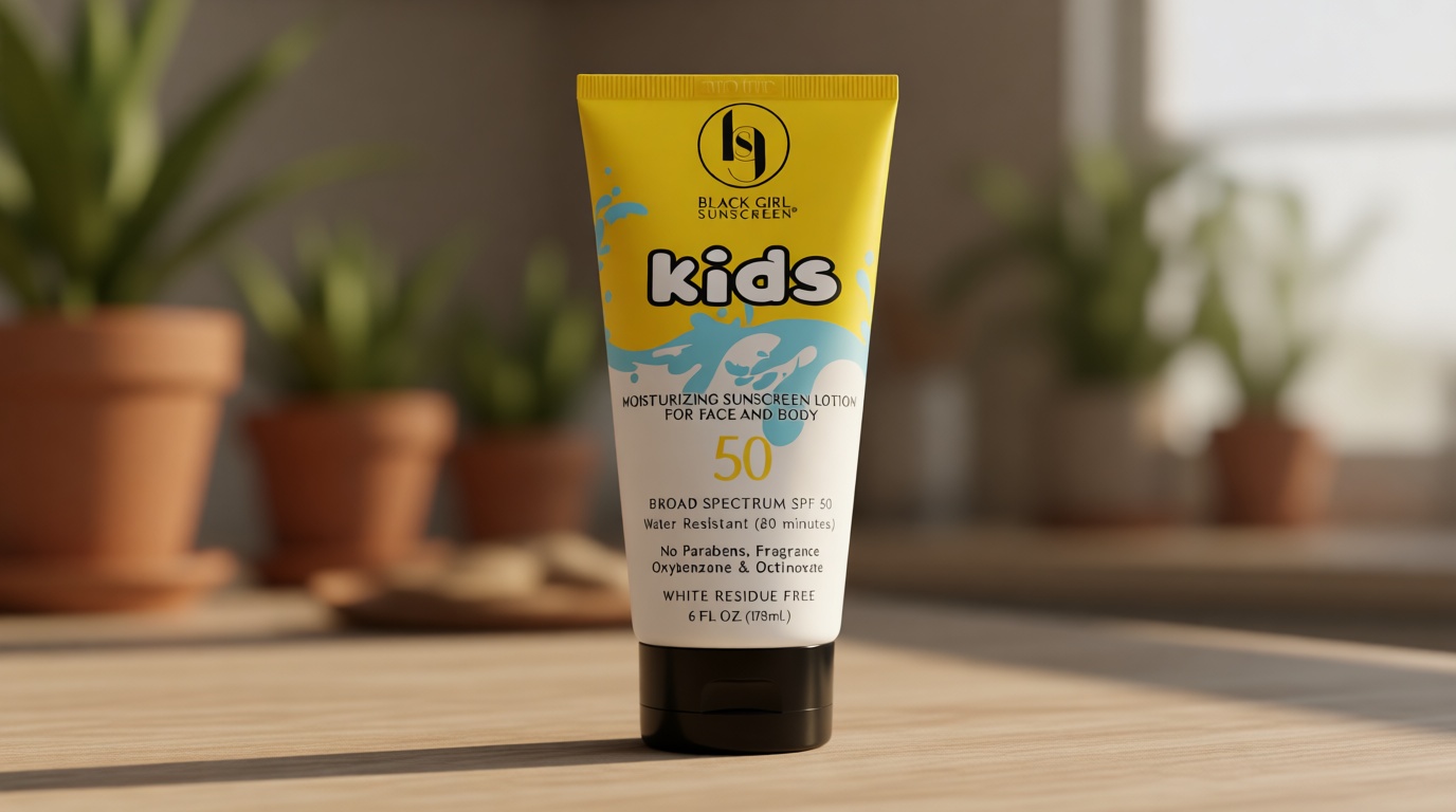 Black Girl Sunscreen Kids SPF 50 Lotion for Face & Body- Sun Protection for Skin, Kids Sunscreen, Water Resistant for 80 Minutes, Ideal for Beach & Travel, No White Cast for Melanin Rich Skin- 6 fl oz