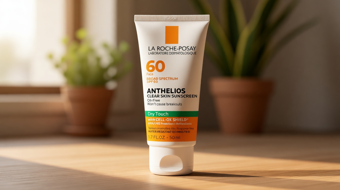 La Roche-Posay Anthelios Clear Skin Sunscreen Dry Touch SPF 60, Oil Free Sunscreen For Face, Oil Absorbing, Broad Spectrum SPF + Antioxidants, Non-Greasy, Oxybenzone Free, Travel Size