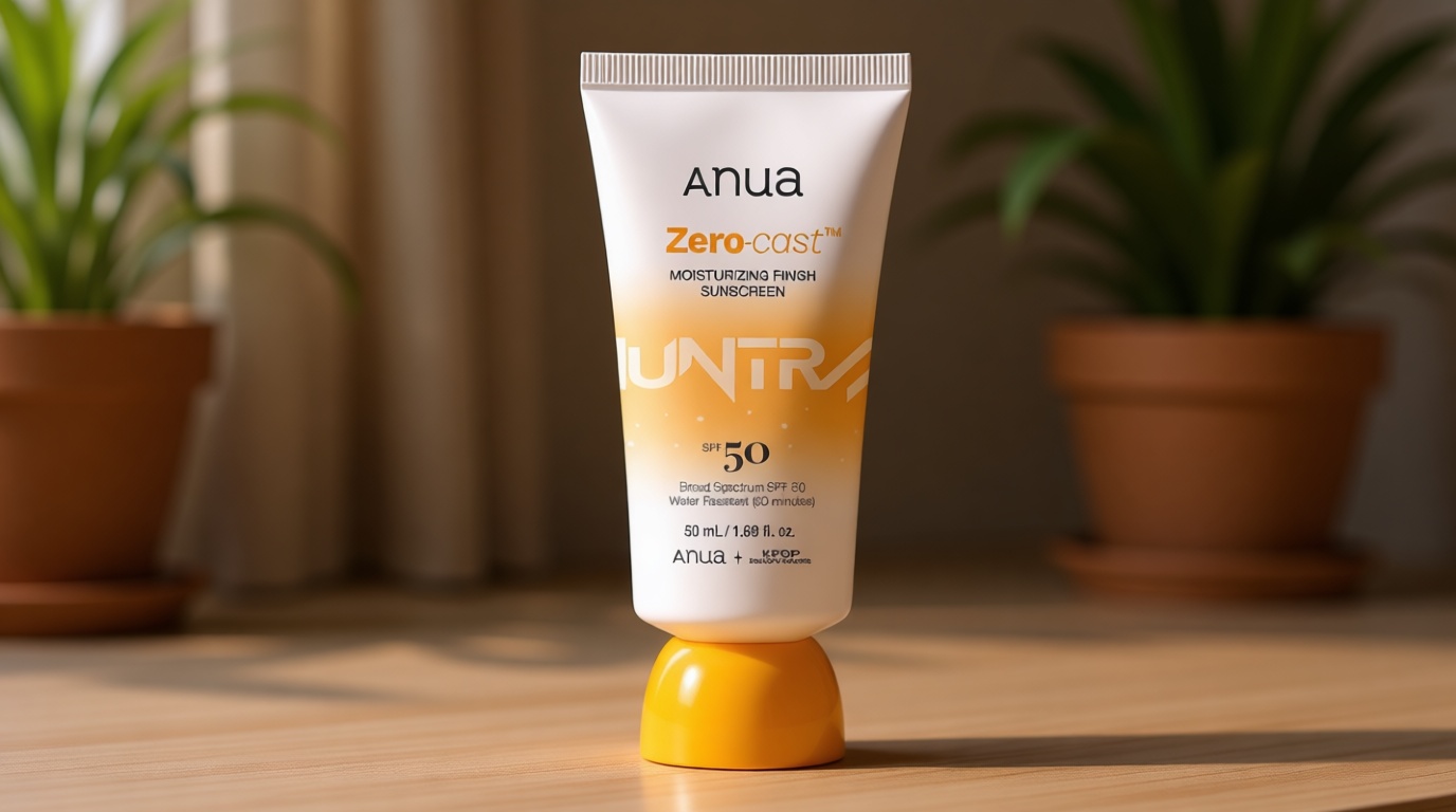 Anua, Zero-Cast Moisturizing Sunscreen SPF 50, Glow Natural Sunscreen for face, No White Cast, Hyaluronic Acid, Niacinamide, Oil-Free, KPop Demon Hunters, Korean Skincare, 1.69 fl oz