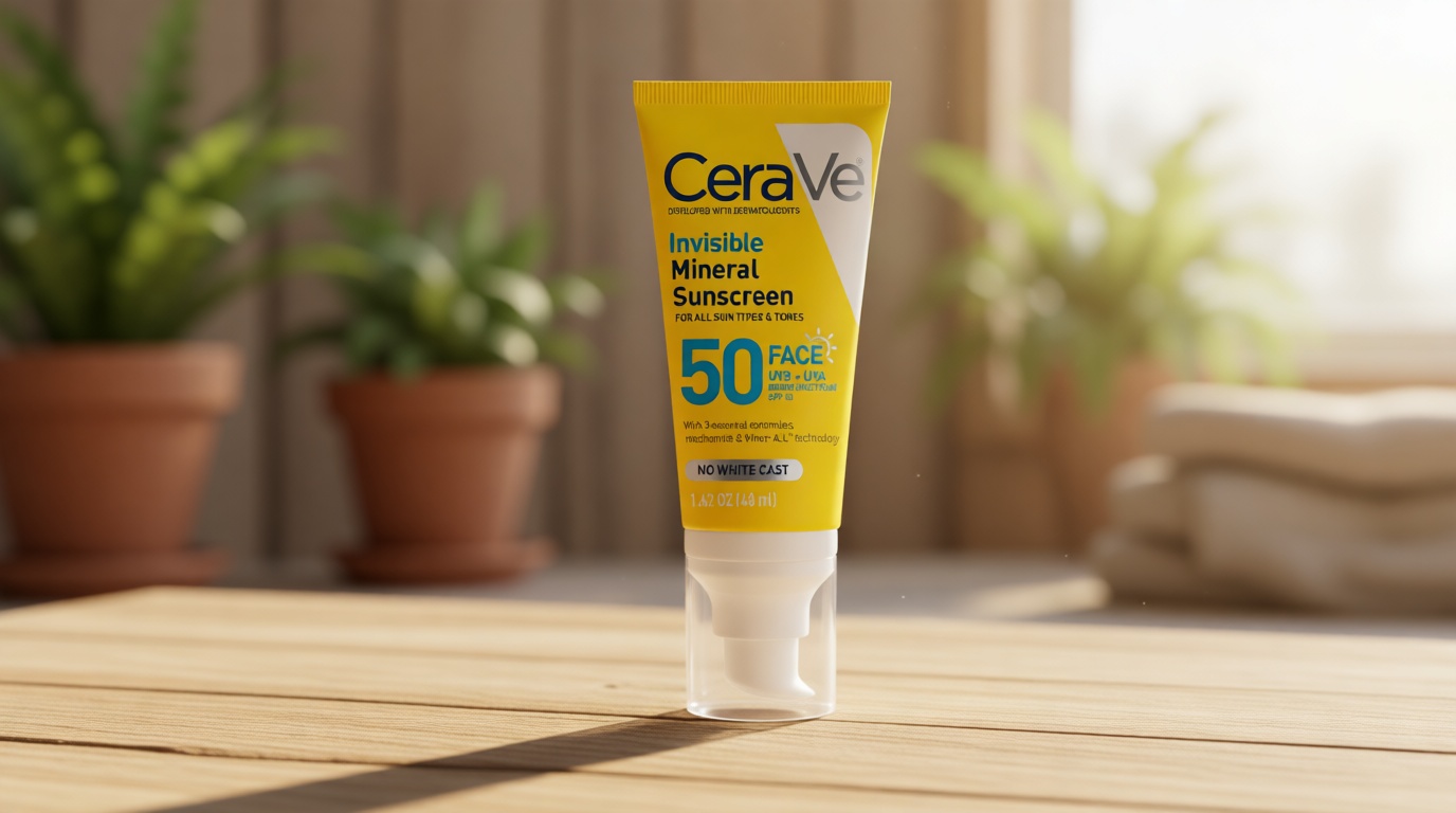 CeraVe Invisible Mineral Sunscreen SPF 50, Face Sunscreen for Sensitive Skin With Zinc Oxide & Titanium Dioxide, Vitamin E + Niacinamide + Ceramides, Oil Free, Travel Size 1.62 oz