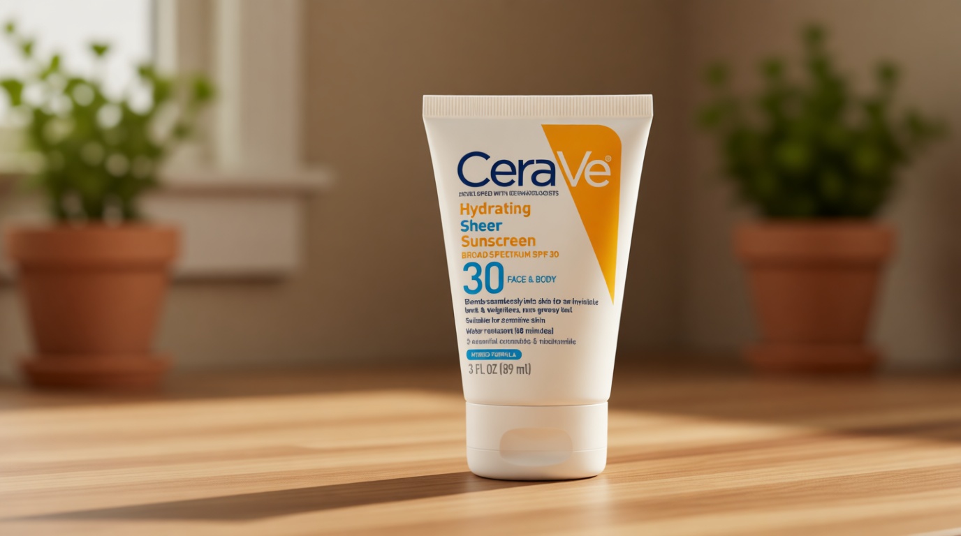 CeraVe Hydrating Sheer Sunscreen with SPF 30 for Face and Body, Mineral & Chemical Sunscreen for Men & Women with Zinc Oxide, Hyaluronic Acid and Ceramides, Paraben-Free + Fragrance-Free, 3 Ounces