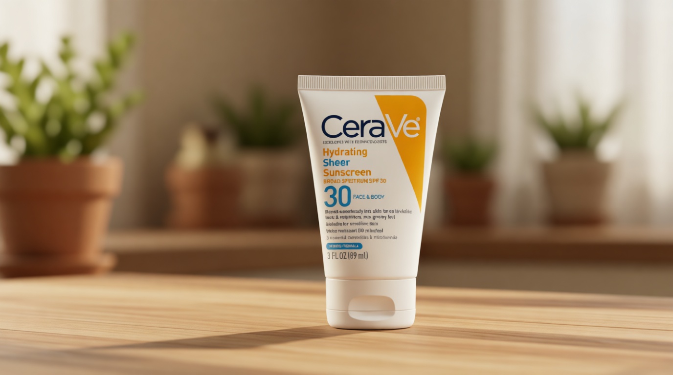 CeraVe Hydrating Sheer Sunscreen with SPF 30 for Face and Body, Mineral & Chemical Sunscreen for Men & Women with Zinc Oxide, Hyaluronic Acid and Ceramides, Paraben-Free + Fragrance-Free, 3 Ounces