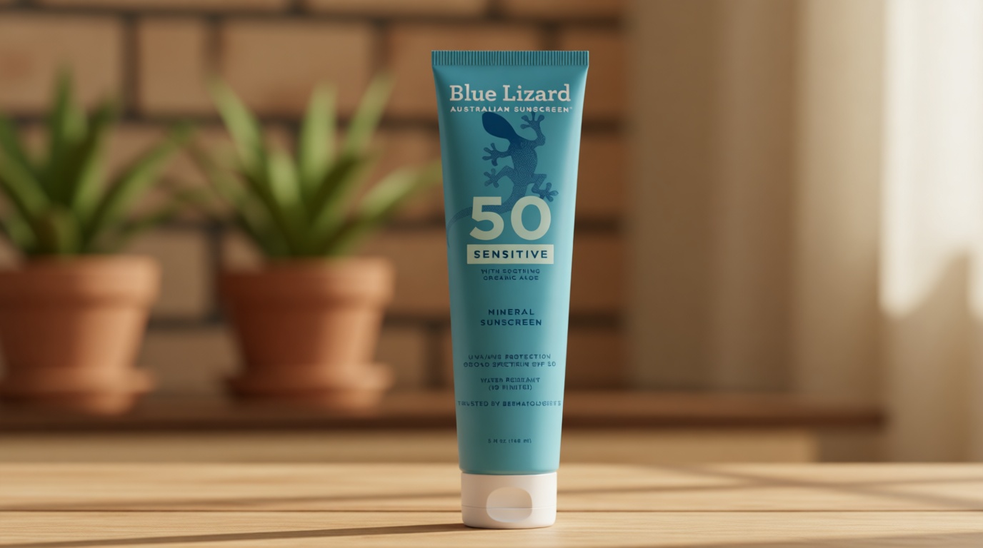 Blue Lizard Sensitive Mineral SPF 50 Sunscreen Lotion, 100% Mineral Sunscreen, UVA/UVB Protection, Infused with organic Aloe Vera, Soothes and Hydrates, 5 fl oz