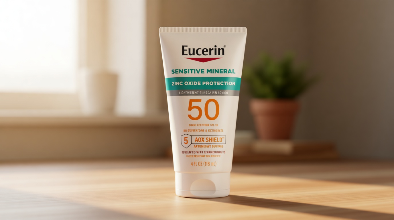 Eucerin Sun Sensitive Mineral Sunscreen Lotion SPF 50 with Zinc Oxide Protection, Hypoallergenic Sunscreen for Sensitive Skin, Oxybenzone and Octinoxate Free, 4 Fl Oz Tube