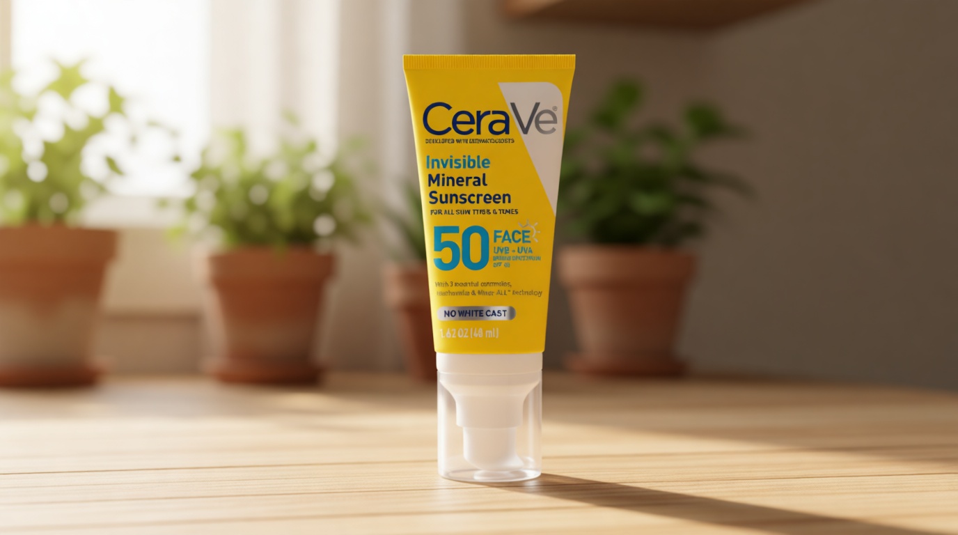 CeraVe Invisible Mineral Sunscreen SPF 50, Face Sunscreen for Sensitive Skin With Zinc Oxide & Titanium Dioxide, Vitamin E + Niacinamide + Ceramides, Oil Free, Travel Size 1.62 oz