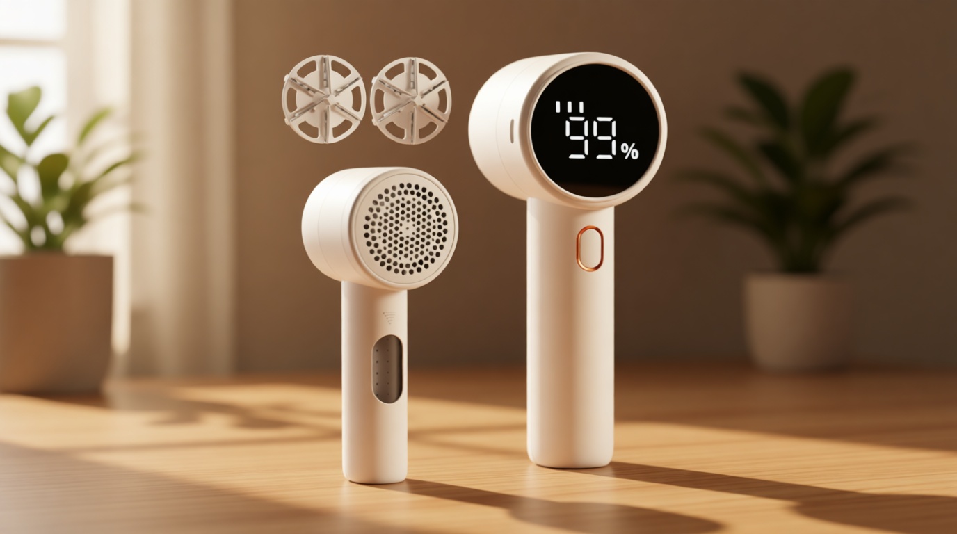 Fabric Shaver, Lint Remover Rechargeable, Electric Portable Sweater Defuzzer with 3 Speeds, 6 Leaf Blades, Digital LED Display to Remove Pilling for Clothes, Furniture, Sweater, Couch, Blanket