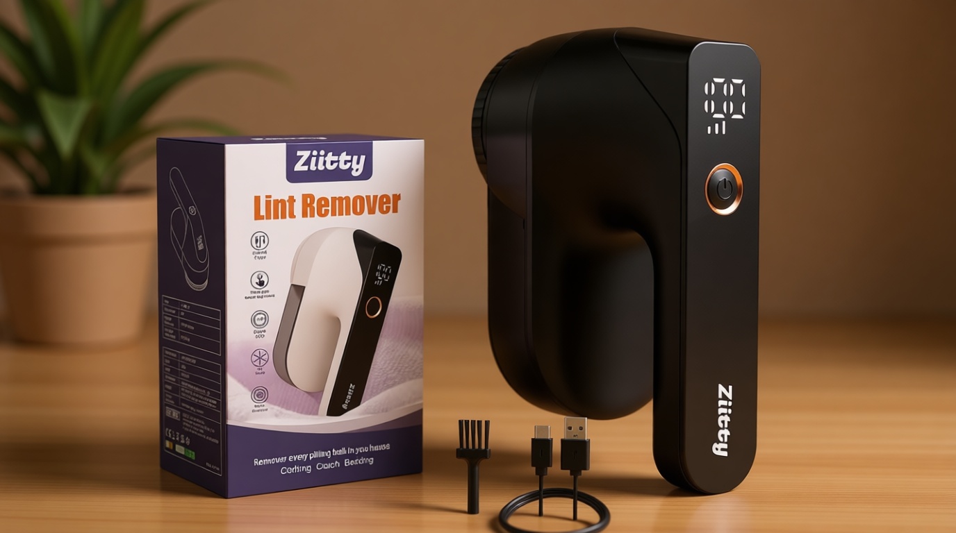 Fabric Shaver - Ziitty Lint Remover for Clothes, Sweater Defuzzer with LCD Display, 3-Speeds, 6-Blade, Type-C Rechargeable, Sweater Shaver to Remove Pilling Fuzz Lint Balls Pills for Clothes Furniture