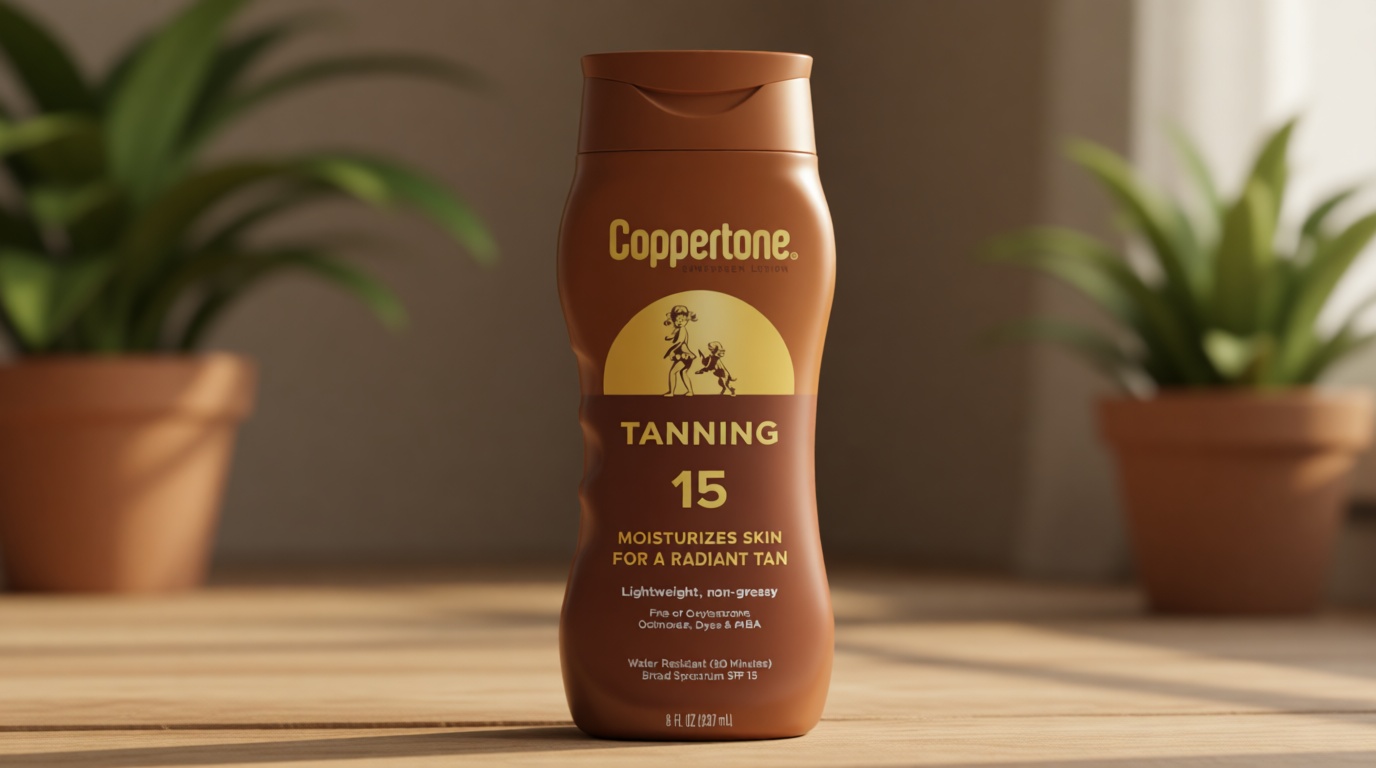 Coppertone Tanning Sunscreen Lotion, SPF 15, Lightweight and Non Greasy Sunscreen, Water Resistant, Oxybenzone Free, Sun Tan Lotion Moisturizes Skin for a Radiant Tan, 8 Fl Oz Bottle