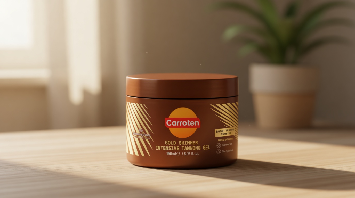 Carroten Gold Shimmer Tanning Gel | Browning Tan Accelerator | Non-Greasy, Water-Resistant with Carrot & Coconut Oil | Vitamin A & E For Moisture & Hydration | Made in Greece | 5 Fl Oz