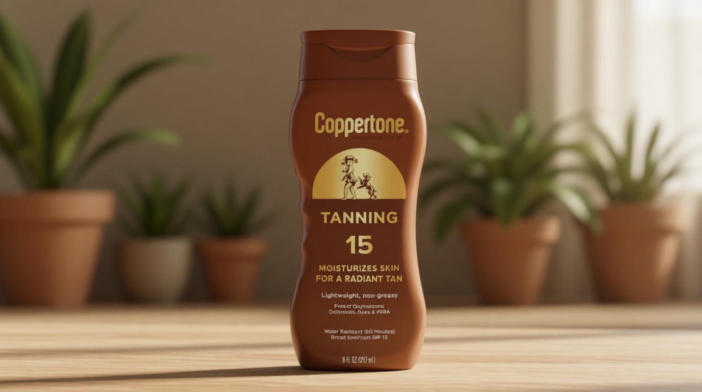 Coppertone Tanning Sunscreen Lotion, SPF 15, Lightweight and Non Greasy Sunscreen, Water Resistant, Oxybenzone Free, Sun Tan Lotion Moisturizes Skin for a Radiant Tan, 8 Fl Oz Bottle