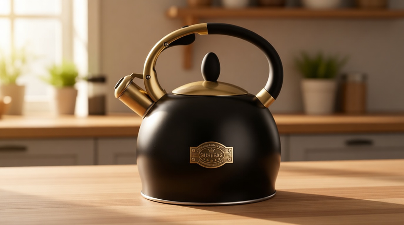 SUSTEAS Stove Top Whistling Tea Kettle - Food Grade Stainless Steel Teakettle Teapot with Cool Touch Ergonomic Handle, With 1 Silicone Pinch Mitt Included, 2.64 Quart(BLACK) Recycled Claim Standard Blended