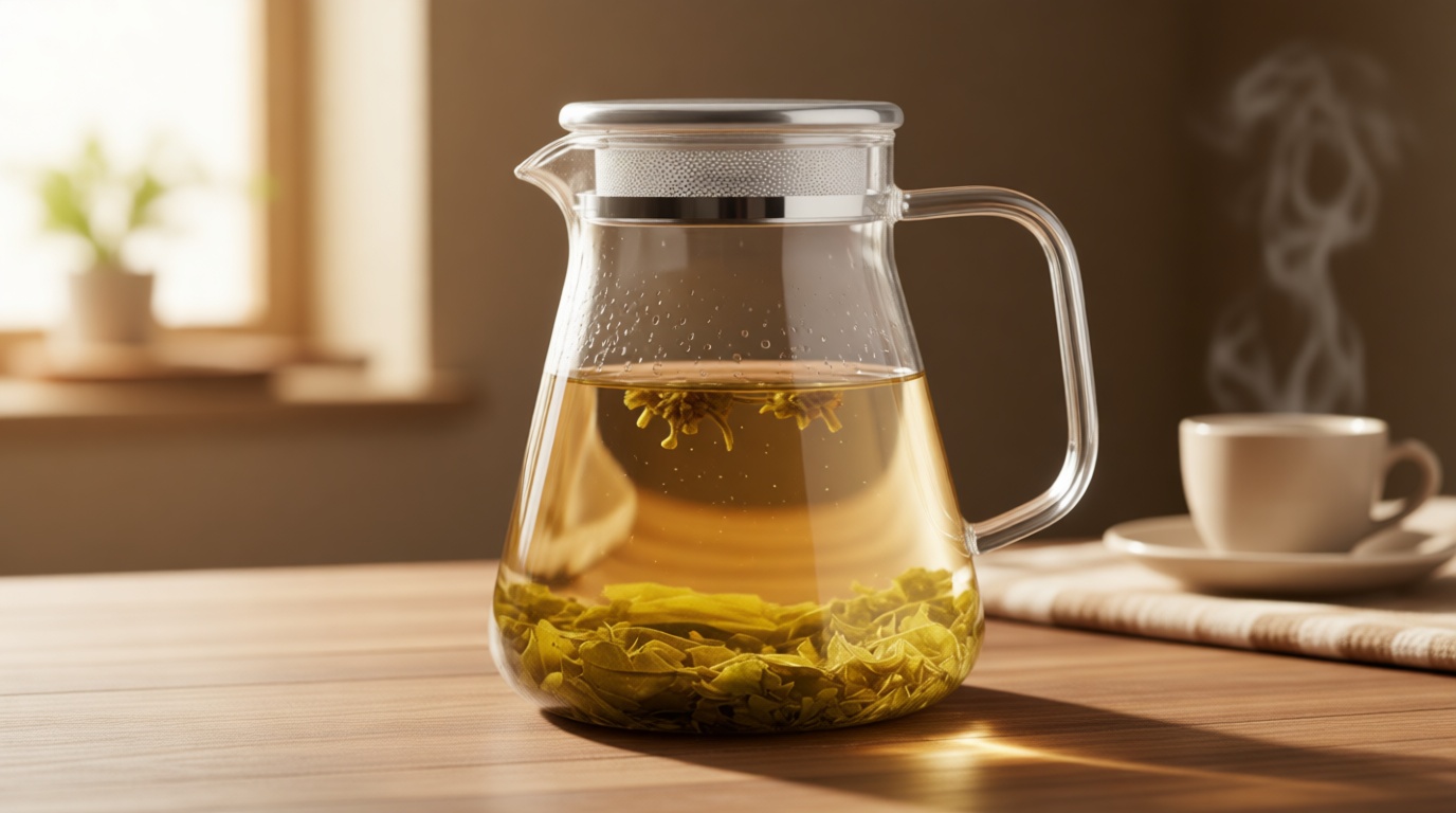 Teabloom One-Touch Tea Maker, 2-in-1 Teapot and Kettle with Stainless Steel Filter Lid for Loose Tea – Stain-Free Borosilicate Glass Teapot (27 Oz) – Tea Connoisseur's Choice