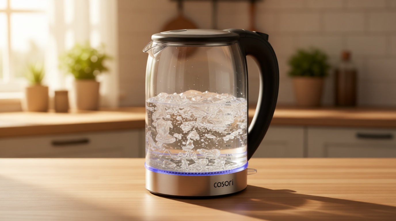 Cosori Electric Kettle, No Plastic Contact With Water, Wide Mouth For Easy Cleaning, Auto Shut Off, 1.7L Tea Kettle & Hot Water Boiler, Water Heater & Teapot, Borosilicate Glass, Black, 1500W