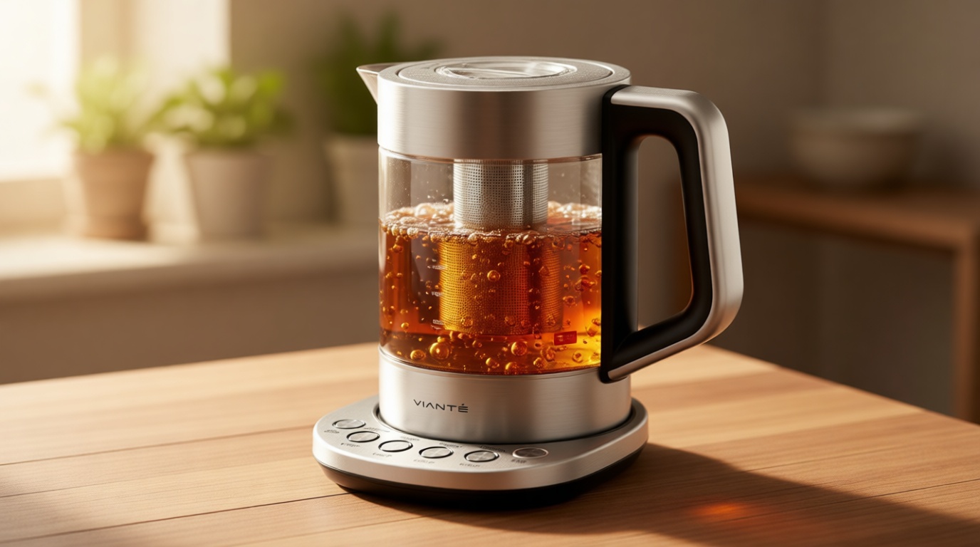 Vianté Electric Tea Kettle With Infuser for Loose Leaf, No Plastic In Contact With Water, Hot Tea Maker with Temperature Control, Automatic Shut Off, 1.5L Borosilicate Glass