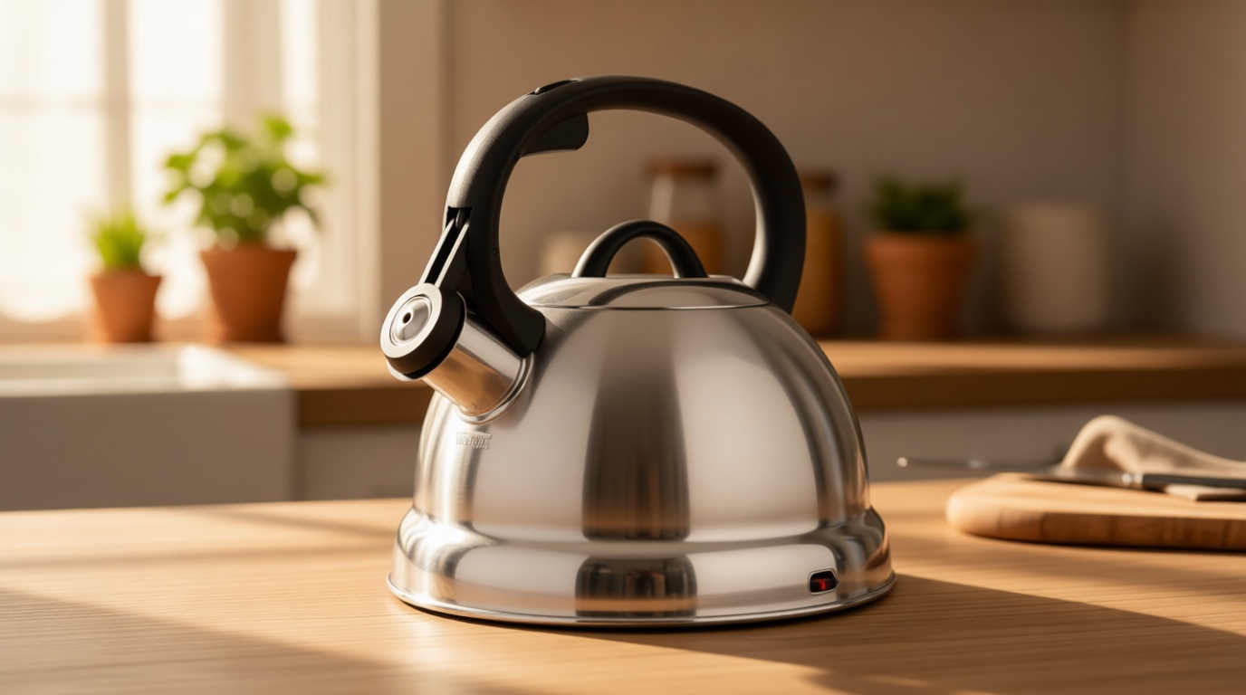 Mr. Coffee Flintshire 1.75-Quart Stainless Steel Whistling Tea Kettle – Brushed Satin Finish Stove-Top Kettle for Boiling Water