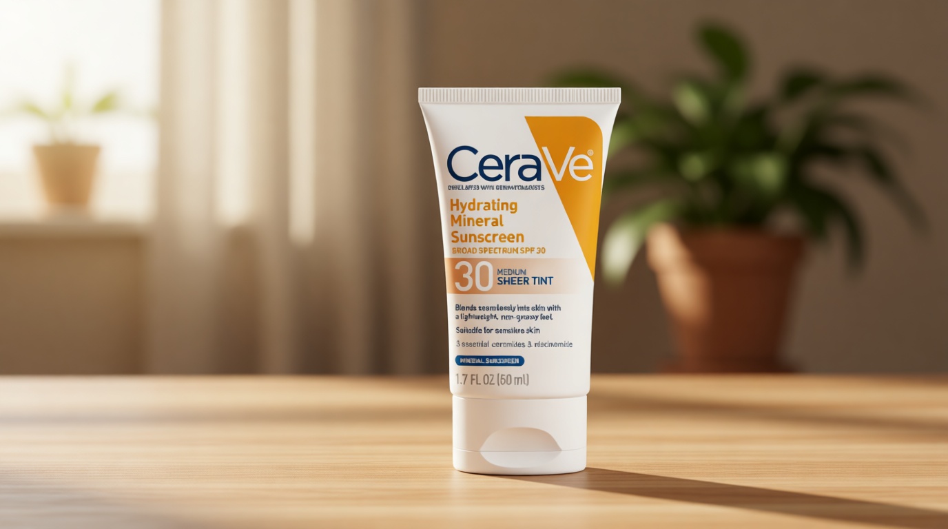 CeraVe Hydrating Mineral Sunscreen SPF 30 with Sheer Tint, Tinted Mineral Sunscreen with Zinc Oxide & Titanium Dioxide, Blends Seamlessly For Healthy Glow, Medium, 1.7 Fluid Ounce Cradle to Cradle Certified
