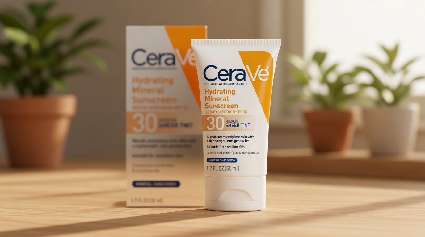CeraVe Hydrating Mineral Sunscreen SPF 30 with Sheer Tint, Tinted Mineral Sunscreen with Zinc Oxide & Titanium Dioxide, Blends Seamlessly For Healthy Glow, Medium, 1.7 Fluid Ounce Cradle to Cradle Certified
