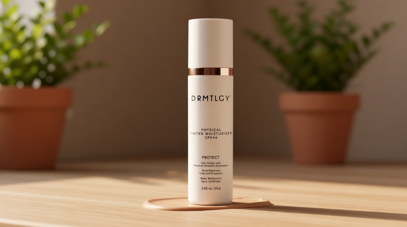 DRMTLGY Physical Tinted Moisturizer with SPF 44. Universal Tint. All-In-One Mineral Tinted Sunscreen and Foundation with Broad Spectrum Protection Against UVA and UVB Rays, 2.05 oz