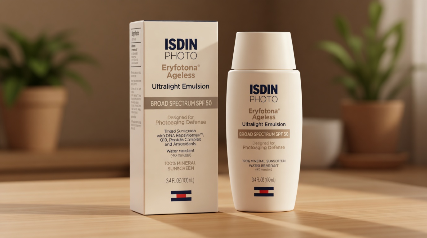 ISDIN Eryfotona Ageless Tinted Mineral Sunscreen SPF 50, Anti-Aging Face Sunscreen with Zinc Oxide, DNA Repairsomes & Vitamin E, Universal Tint No White Cast, Dermatologist Recommended