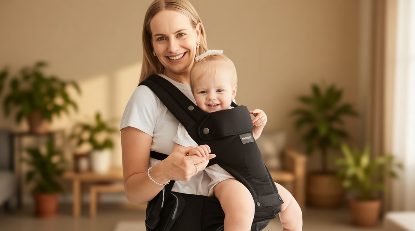 Momcozy Baby Carrier with Hip Seat, 2-in-1 Forward-Facing Carry for Long Walks, Detachable Hands-Free Infant Carrier up to 44lbs, All Seasons Toddler Carrier Fits Waist Sizes up to 45 Inches, Black