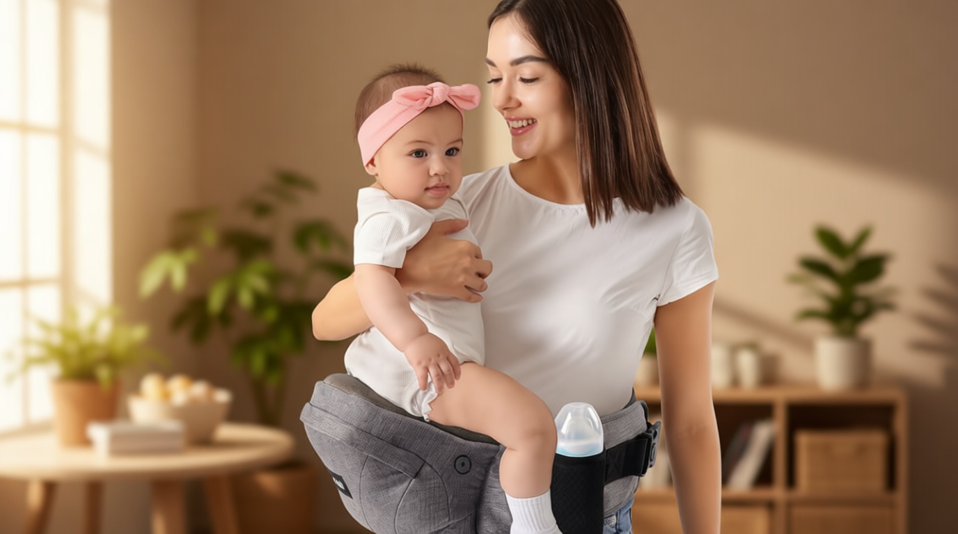 HKAI Baby Hip Carrier,Baby Carrier with Adjustable Waistband & Breathable Mesh, Ergonomic Carrier with Non-Slip Hip Seat Surface for Newborns & Toddlers (Grey) Global Recycled Standard