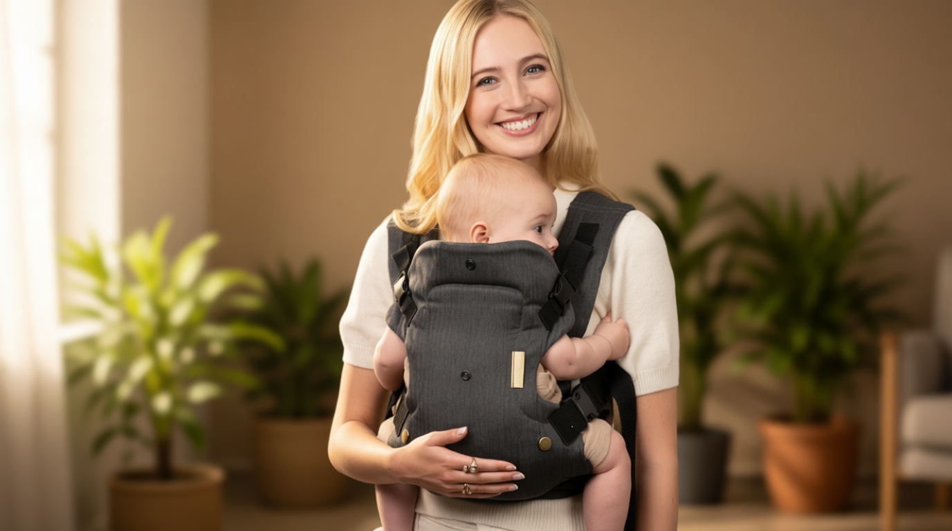 Infantino Flip Luxe 4-in-1 Convertible Baby Carrier, Ergonomic Infant to Toddler Carrier, Updated Lumbar Support, Premium Herringbone Fabric, Elevated Accents, Hands-Free Comfort, 7–35 lbs, Onyx