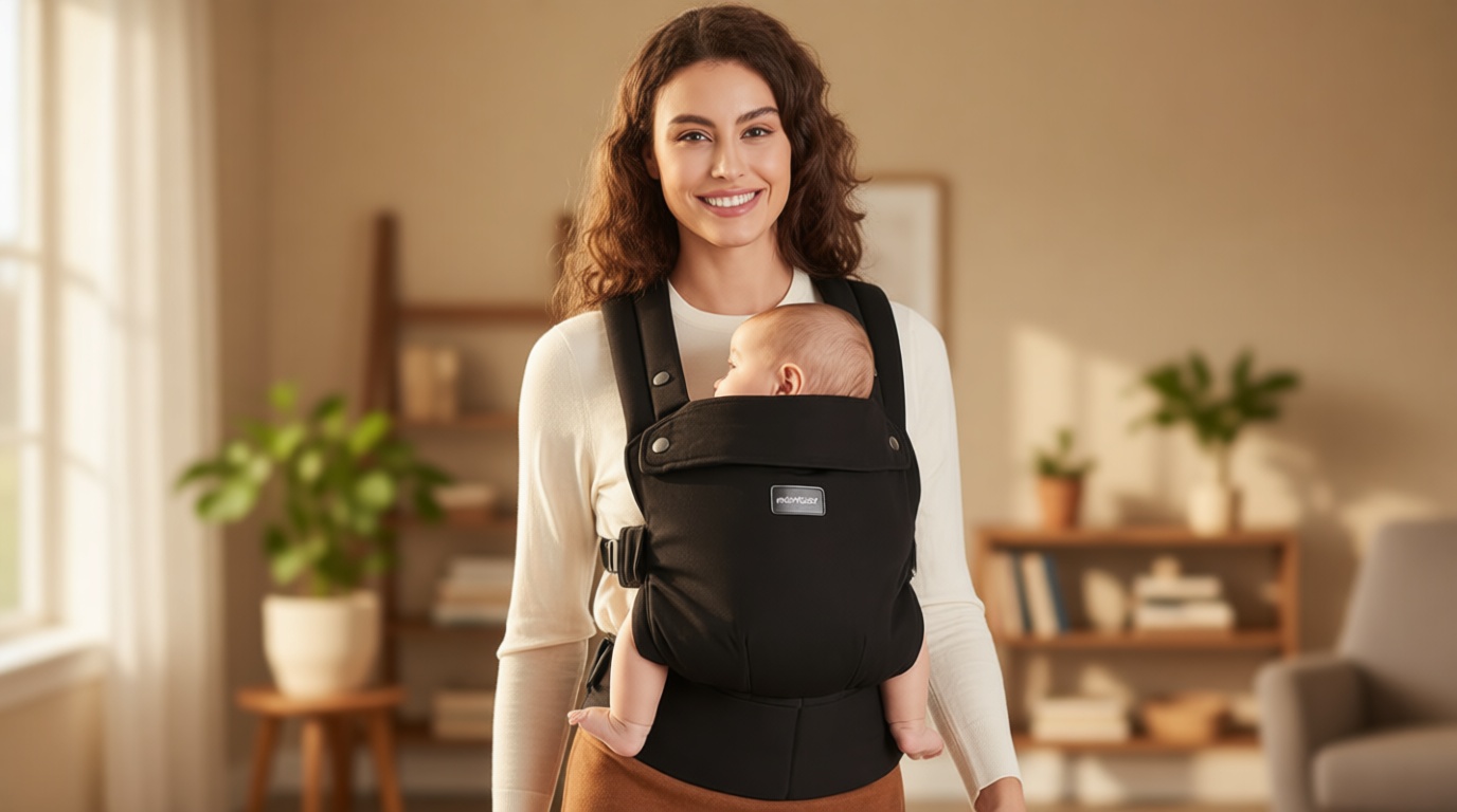 Momcozy Baby Carrier - Ergonomic, Cozy and Lightweight Carrier for 7-45lbs, Effortless to Put On, Ideal for Hands-Free Parenting, Enhanced Lumbar Support, Purehug for Infant to Toddler, Black OEKO-TEX STANDARD 100