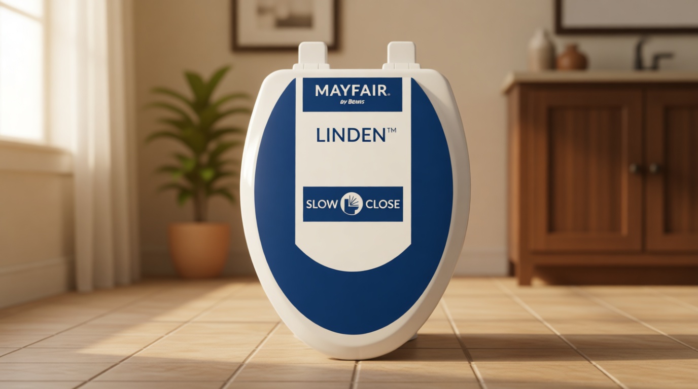 Mayfair Linden Slow Close Toilet Seat, Non Slip Heavy Duty Wood, Easy Install, Elongated, White GreenCircle Certified: Recycled Content