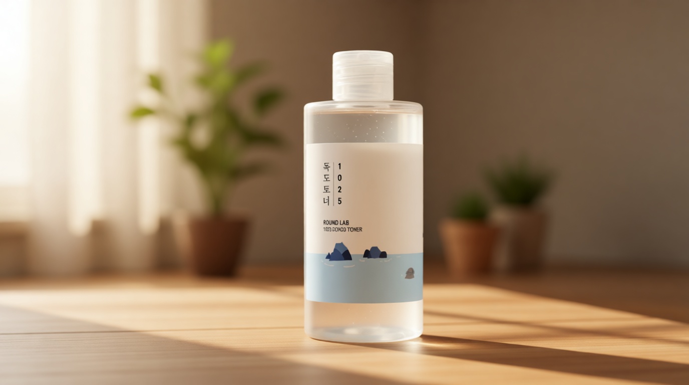 ROUND LAB 1025 Dokdo Toner 6.76 Fl Oz, Oil Control and Reduces Excess Sebum, Gentle Exfoliating Facial Toner, Deep Sea Water for Moisturization, Soft Finish Without Stickiness, Korean Skin Care