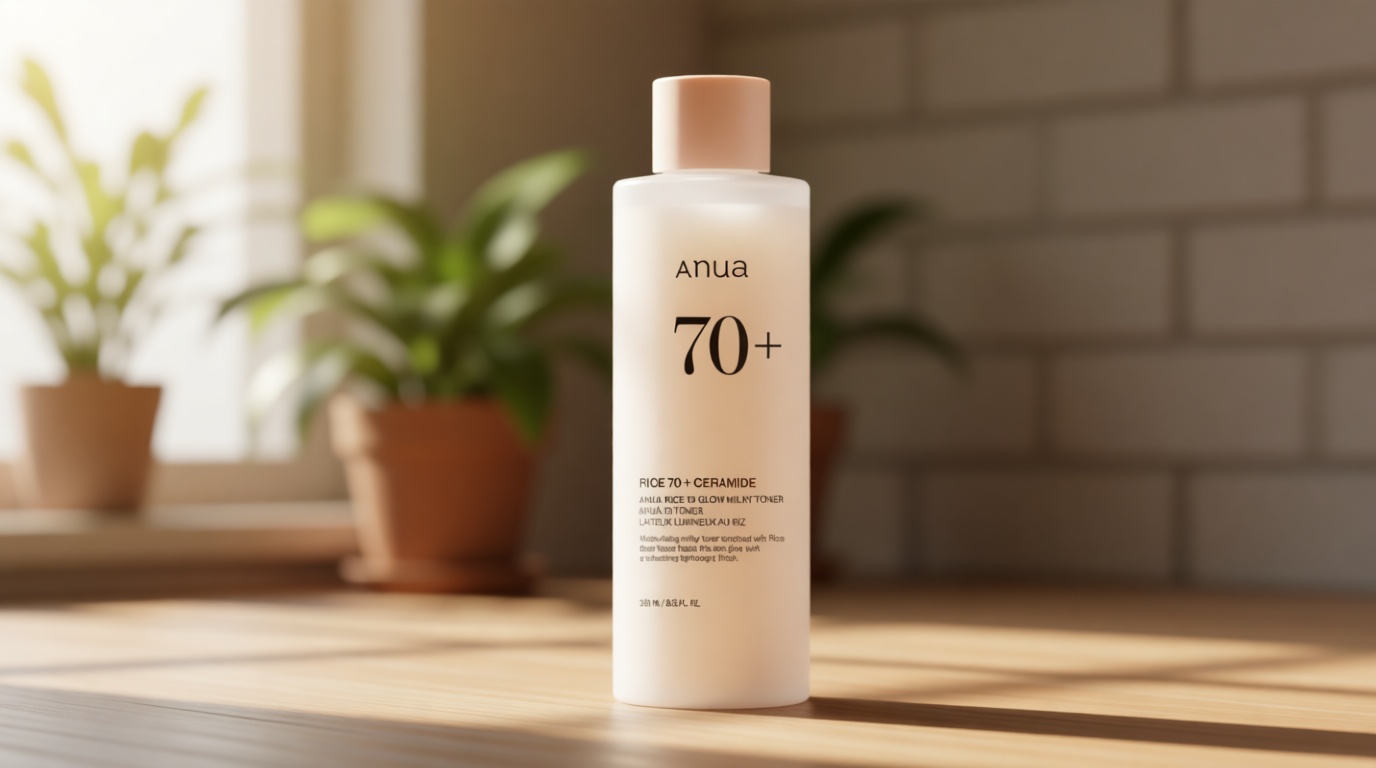 Anua Rice 70 Glow Milky Toner, Glass & Dewy Skin, Hydrating & Barrier Care, Rice Water, Niacinamide, Ceramides, All Skin Types, Fragrance-Free, Non Comedogenic, Korean Skincare, 8.45 fl.oz.