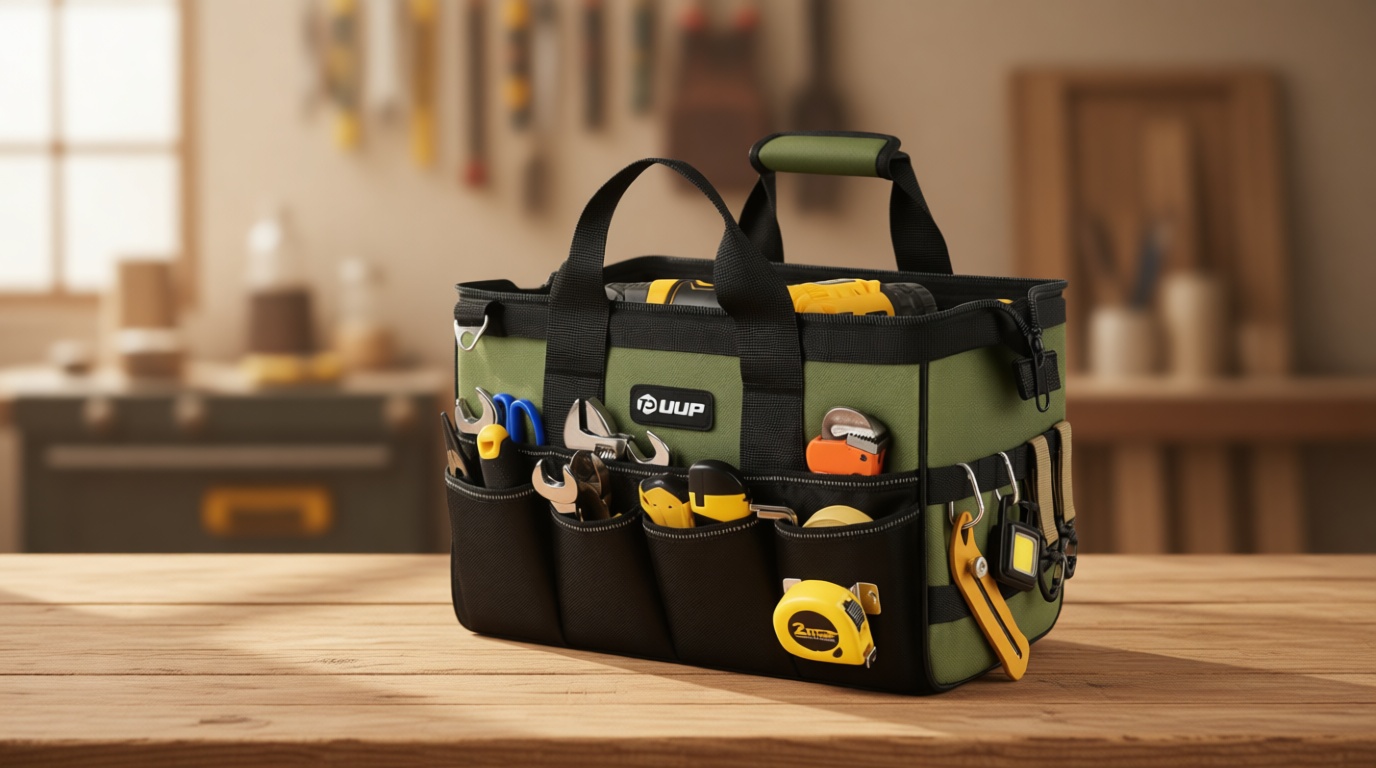 UUP Heavy Duty Tool Bag 15-Inch, 16-Pocket Portable Empty Tool Box Organizer, Big Storage Toolbox Organization, Soft Handle Large Zipper Carrying Toolbag, Father Day Gifts for Him Dad Men, Green